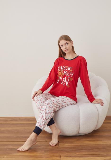 Pijama Dama Craciun " SNOW MUCH FUN " ,maneca lunga ,pantaloni lungi,Engros